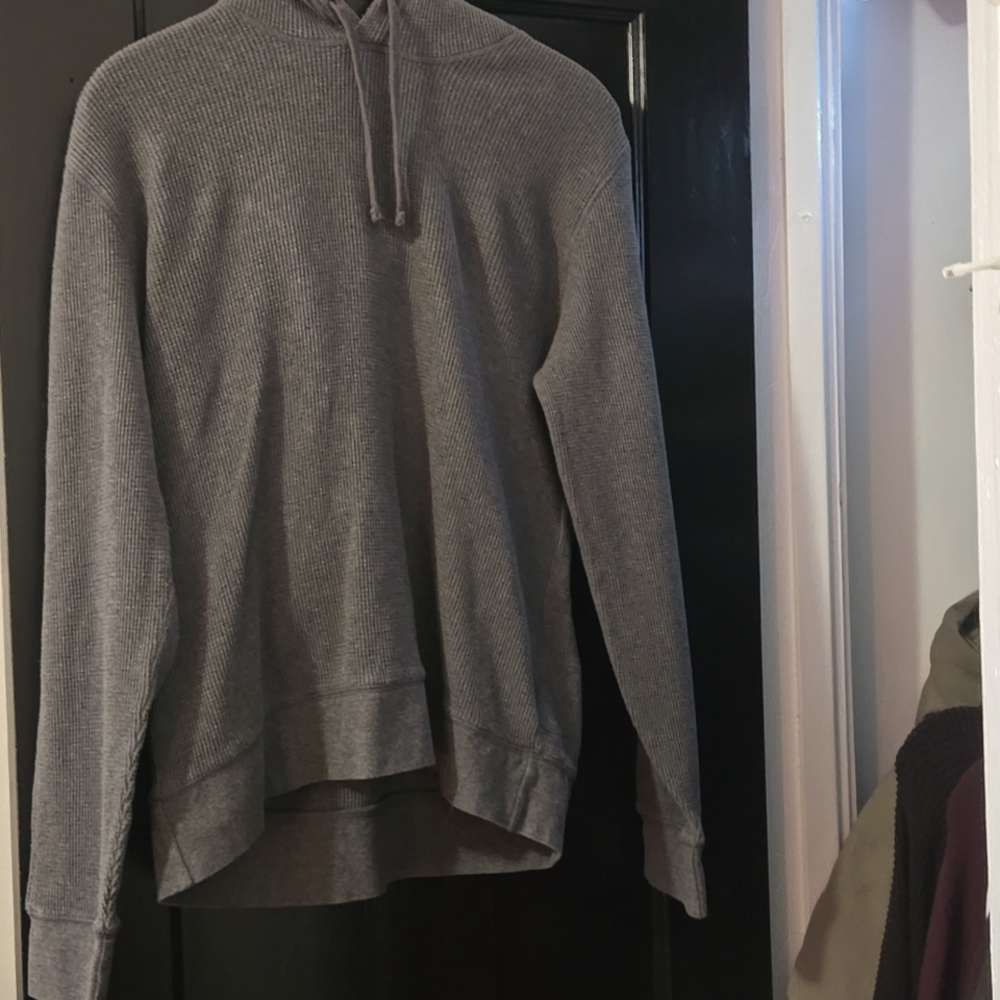 Everlane Waffle-Knit Hoodie Heathered Charcoal Organic Cotton‎ Pullover Size L